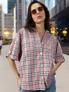 High Star Women Comfort Tartan Checks Opaque Checked Casual Shirt