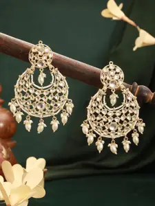 Jazz and Sizzle Gold-Plated Kundan Studded And Beaded Crescent Shaped Chandbalis