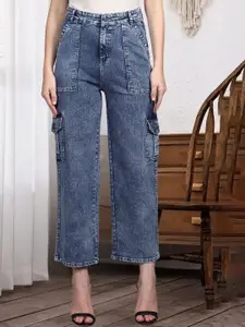 DressBerry Women Comfort Straight Fit High-Rise Light Fade Acid Wash Stretchable Jeans