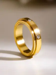 Rubans Voguish 18K Gold Plated Stainless Steel Tarnish Free Waterproof Zirconia Band Ring