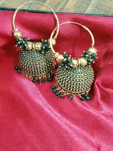JMBW INTERNATIONAL Set Of 2 Gold-Plated Artificial Stones And Beaded Dome Shaped Jhumkas