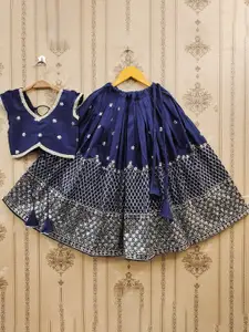 BAESD Girls Embroidered Sequinned Foil Print Ready to Wear Lehenga &