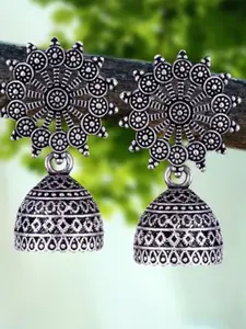 DIVASTRI Set Of 5 Silver-Plated Dome Shaped Oxidized Jhumkas