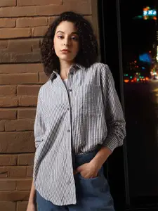 Hubberholme Women Oversized Fit Striped Casual Shirt