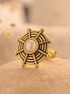 Voylla Gold-Plated Woven Wonder Spiraled Oxidised Finger Ring