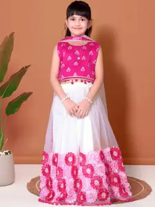 BAESD Girls Floral Printed Round Neck Blouse & Lehenga  With Dupatta