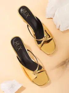 RUXBYPAYAL Golden Party Open Toe Block Heel Sandals