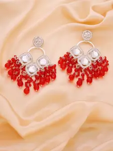 Lyriss Silver-Plated Artificial Beaded Contemporary Shaped Jhumkas