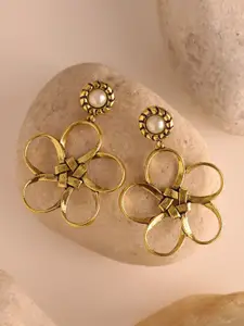 Voylla Gold-Plated Floral Drop Earrings