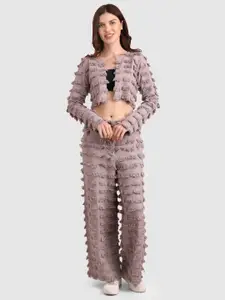 fabbit Round Neck Textured Top With Trousers