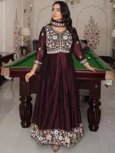 KALINI Floral Embroidered Zardozi Art Silk Semi-Stitched Dress Material