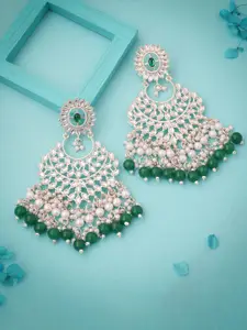 Anouk Gold-Plated Artificial Stones And Beaded Contemporary Shaped Drop Earrings