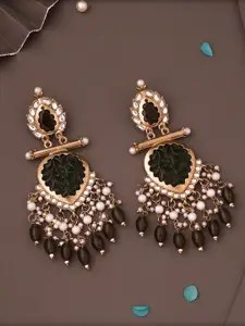 Anouk Gold-Plated Artificial Stones And Beaded Classic Shaped Drop Earrings