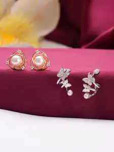 Jazz and Sizzle Set Of 2 Silver & Rose Gold-Plated Artificial Stones Studded Studs