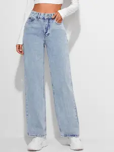 DressBerry Women Comfort Straight Fit High-Rise Light Fade Acid Wash Stretchable Jeans