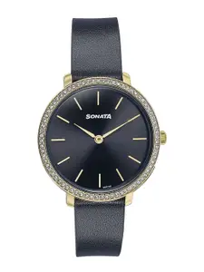 Sonata Women Dial & Leather Straps Analogue Watch 87080YL02