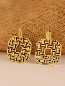 Voylla Gold-Plated Geometric Oxidised Drop Earrings