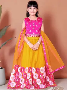 BAESD Girls Floral Printed Round Neck Blouse & Lehenga  With Dupatta