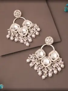Lyriss Silver-Plated Artificial Beaded Contemporary Shaped Jhumkas