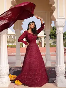 KALINI Floral Embroidered Sequinned Semi-Stitched Dress Material