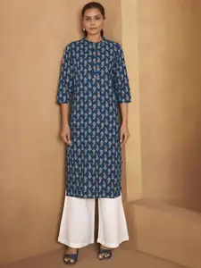 Anouk Paisley Printed Mandarin Collar Pure Cotton Straight Kurta
