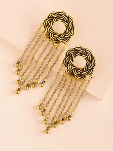 Voylla Gold-Plated Oxidised Contemporary Drop Earrings