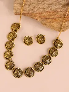 Voylla Woven Wonder Swirled Collar Oxidised Necklace Set