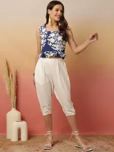 Sangria Floral Printed Crop Top With Capri