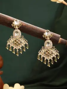 Jazz and Sizzle Gold-Plated Kundan And Beads Studded Contemporary Shaped Drop Earrings