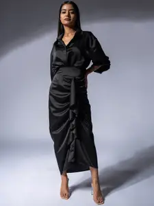 WEAVING CULT Women Soho Draped Skirt & Solid Shirt Co-Ord Set