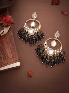 Lyriss Gold-Plated Artificial Beaded Contemporary Shaped Jhumkas