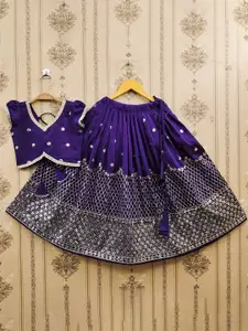 BAESD Girls Embroidered Sequinned Foil Print Ready to Wear Lehenga &