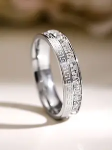 Rubans Voguish Rhodium Plated Stainless Steel Tarnish Free Waterproof Zirconia Band Ring