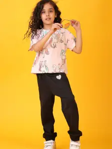 Anthrilo kids Girls Printed Unicorn Star Summer T-Shirt Jogger Clothing Set