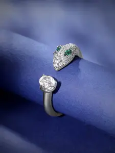 Rubans Voguish RubansVoguish Rhodium-Plated Stainless Steel TarnishFree Waterproof Emerald CZ Finger Ring