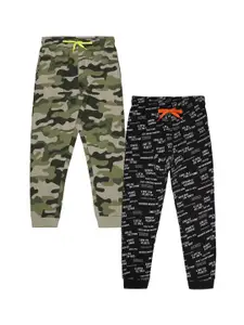 PLUM TREE Boys Pack Of 2 Camoflague Printed Pure Cotton Mid Rise Jogger