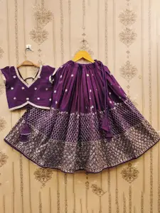 BAESD Girls Embroidered Sequinned Foil Print Ready to Wear Lehenga &