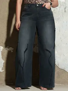 FREAKINS Women Thunderfall Black Curve Wide Jeans