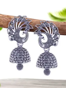 DIVASTRI Set Of 5 Silver-Plated Dome Shaped Jhumkas Oxidized Earrings