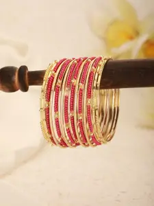 Jazz and Sizzle Set Of 12 Gold-Plated Artificial Stone-Studded & Beaded Bangles