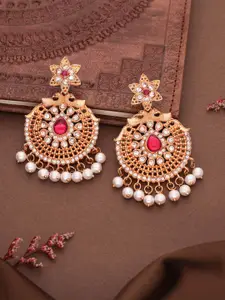 Anouk Gold-Plated Artificial Stones And Beaded Contemporary Shaped Drop Earrings