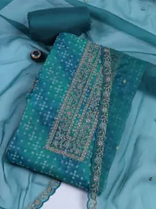 Meena Bazaar Bandhani Printed Sequinned Organza Unstitched Dress Material