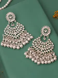 Lyriss Gold-Plated Artificial Beaded Contemporary Shaped Jhumkas