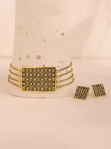 Voylla Woven Wonder Swirled Collar Oxidised Necklace Set