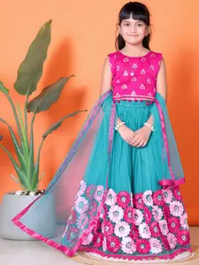 BAESD Girls Floral Woven Design Lehenga & Blouse With Dupatta