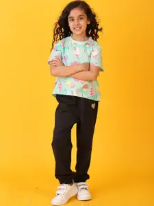 Anthrilo kids Girls Printed Round Neck T-Shirt Jogger Clothing Set