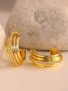 Voylla Gold-Plated American Diamond Contemporary Half Hoop Earrings