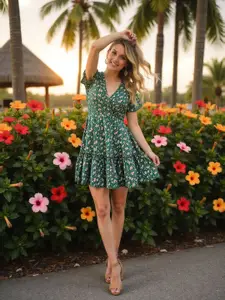 Berrylush Floral Print Ruffled A-Line Mini Dress
