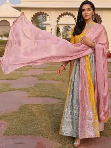 KALINI Floral Embroidered Sequinned Semi-Stitched Dress Material