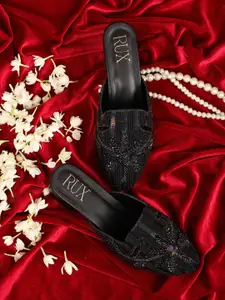 RUXBYPAYAL Women Embellished Pointed Toe Open Back Block Sandals